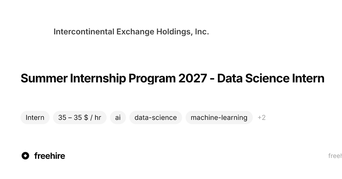 Summer Internship Program 2027 - Data Science Intern — Intercontinental ...